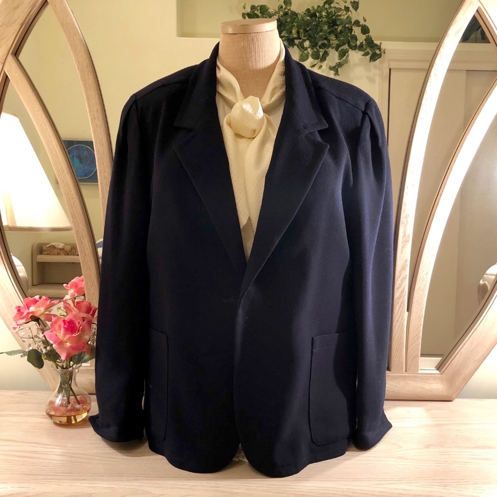 Jaeger Dark Navy Wool One Button Blazer sz 18